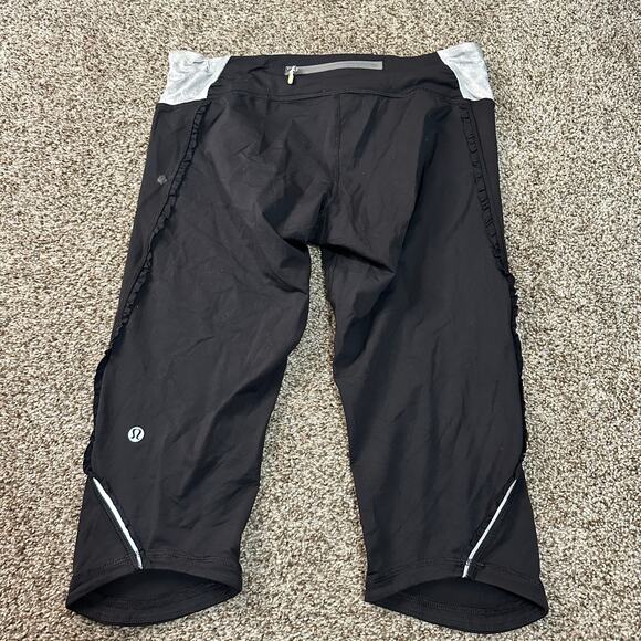LULULEMON Women's Run: Fast And Free Crop Size 8 In Black/Metallic Silver/Coal - Picture 2 of 13